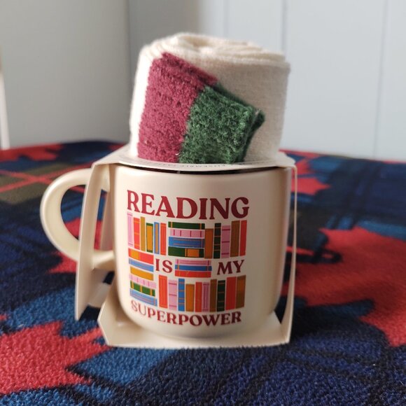 Indigo "Reading Is My Superpower" Mug + Sock Set - Picture 1 of 6